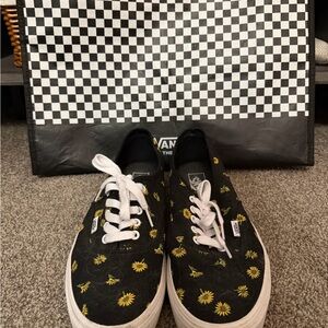 Vans Black Sneakers with Yellow Floral Design